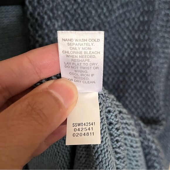 J. Jill Wool Blend Blue Knit Duster Cardigan Sweater with Tassel Ties Size Small - Picture 12 of 12